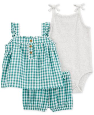 Carter's - Baby Girls 3-Pc. Gingham Little Shorts, Top & Bodysuit Set