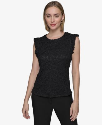 KARL LAGERFELD PARIS - Women's Textured Cap-Sleeve Top