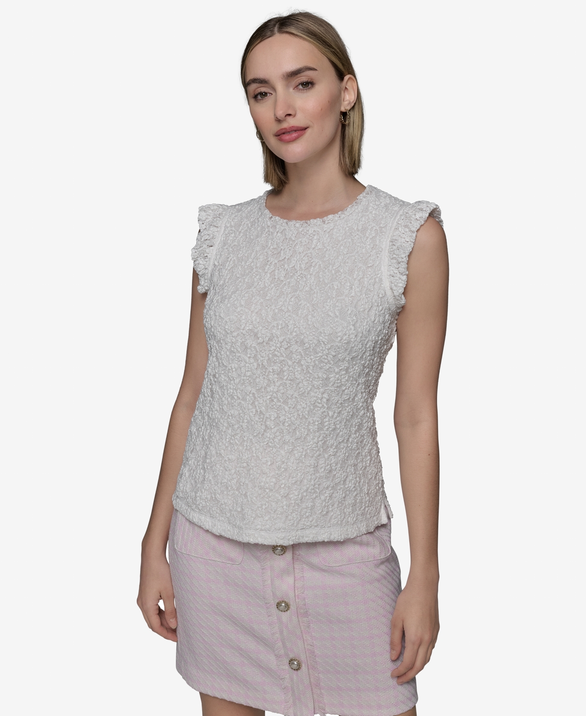 Women's Textured Cap-Sleeve Top - Black