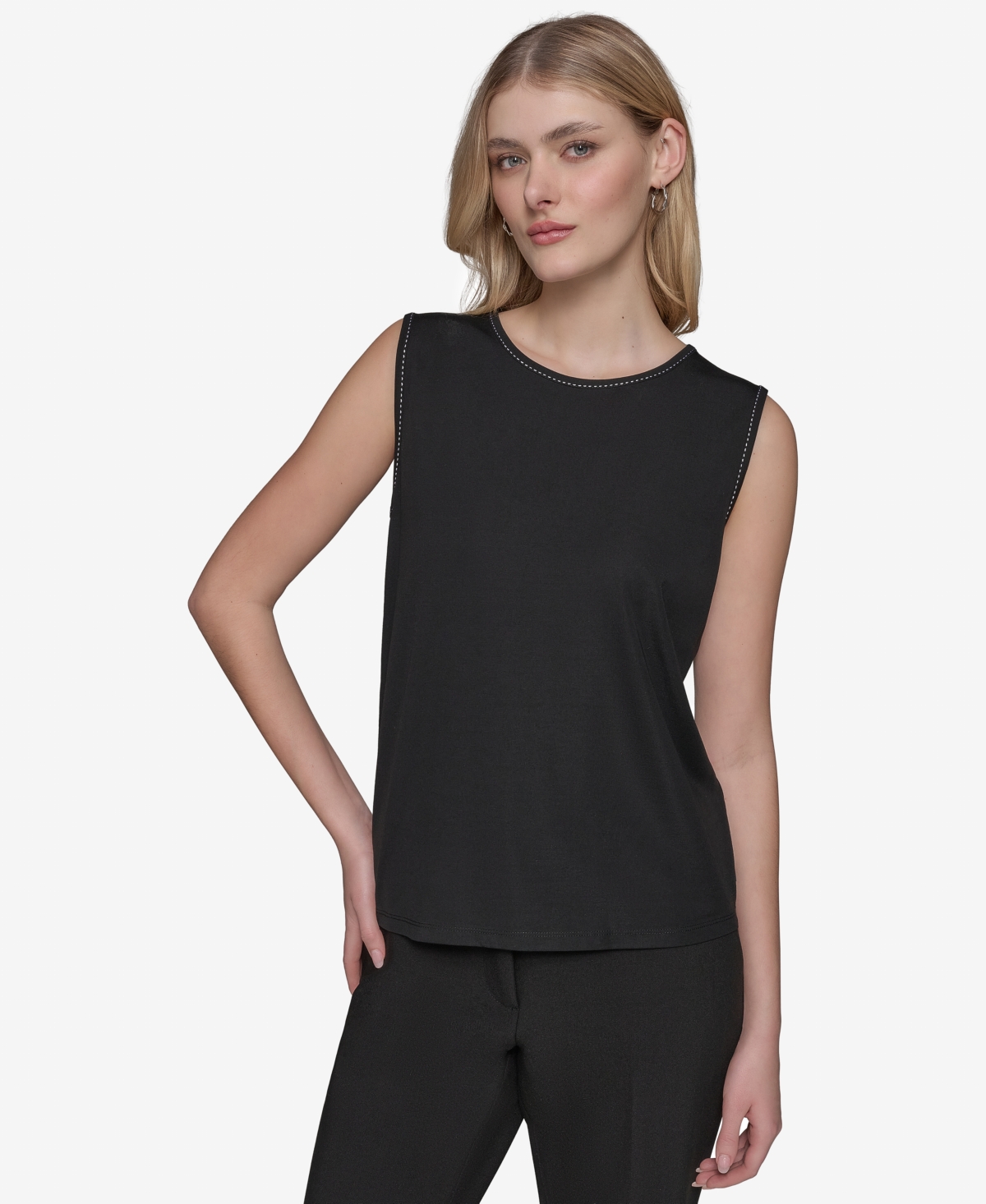 売れ筋商品|||カールラガーフェルド カットソー トップス レディース Women's Keyhole Sleeveless Top Black Karl Lagerfeld Women's Keyhole Sleeveless Top In Black