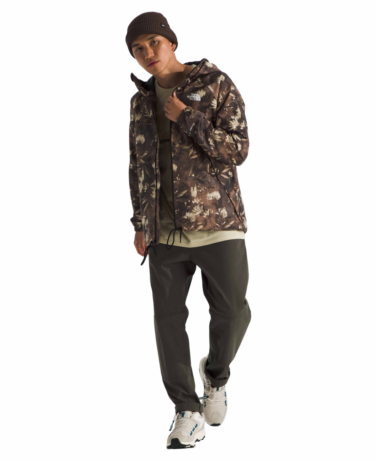 Shop The North Face Men's Antora Rain Hoodie In Latte Prairie Flowers Print