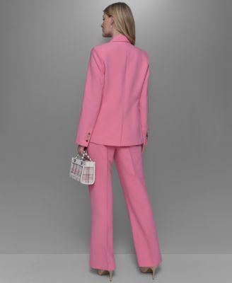 Women's One-Button Blazer, Straight-Leg Trousers & Printed Sleeveless Tie-Neck Blouse