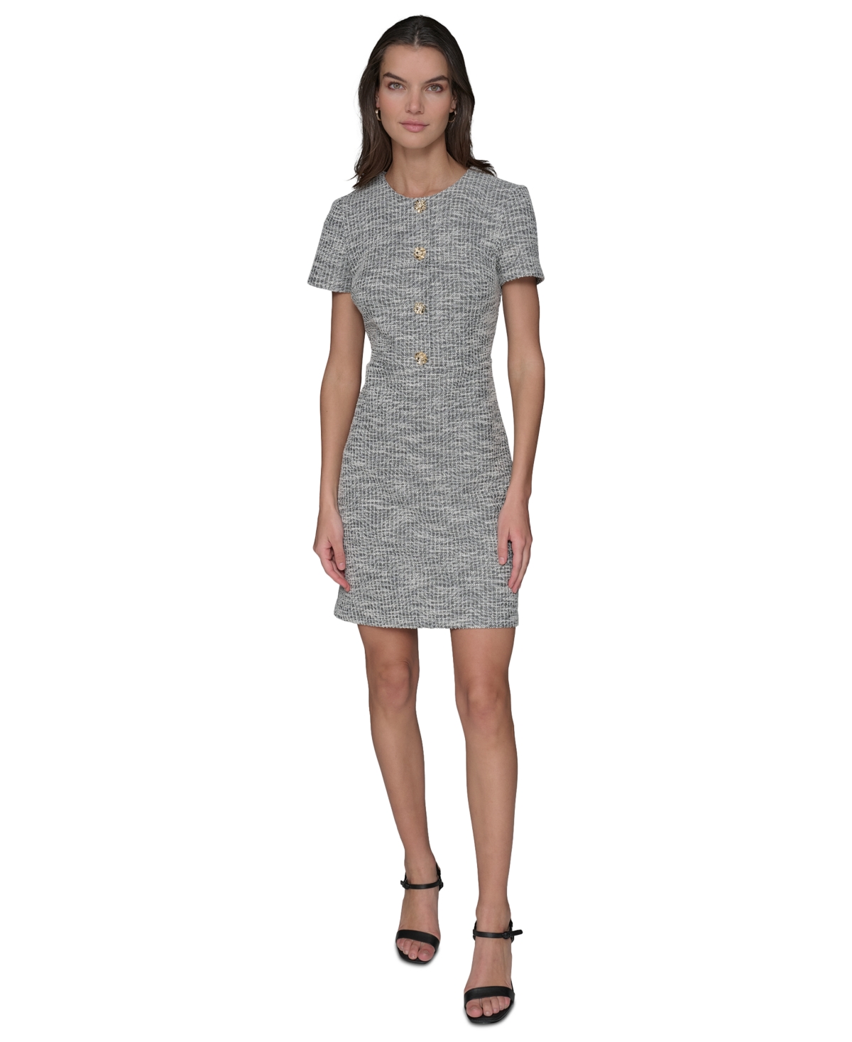 Karl Lagerfeld Women's Tweed Crewneck Short-sleeve Sheath Dress In Gray