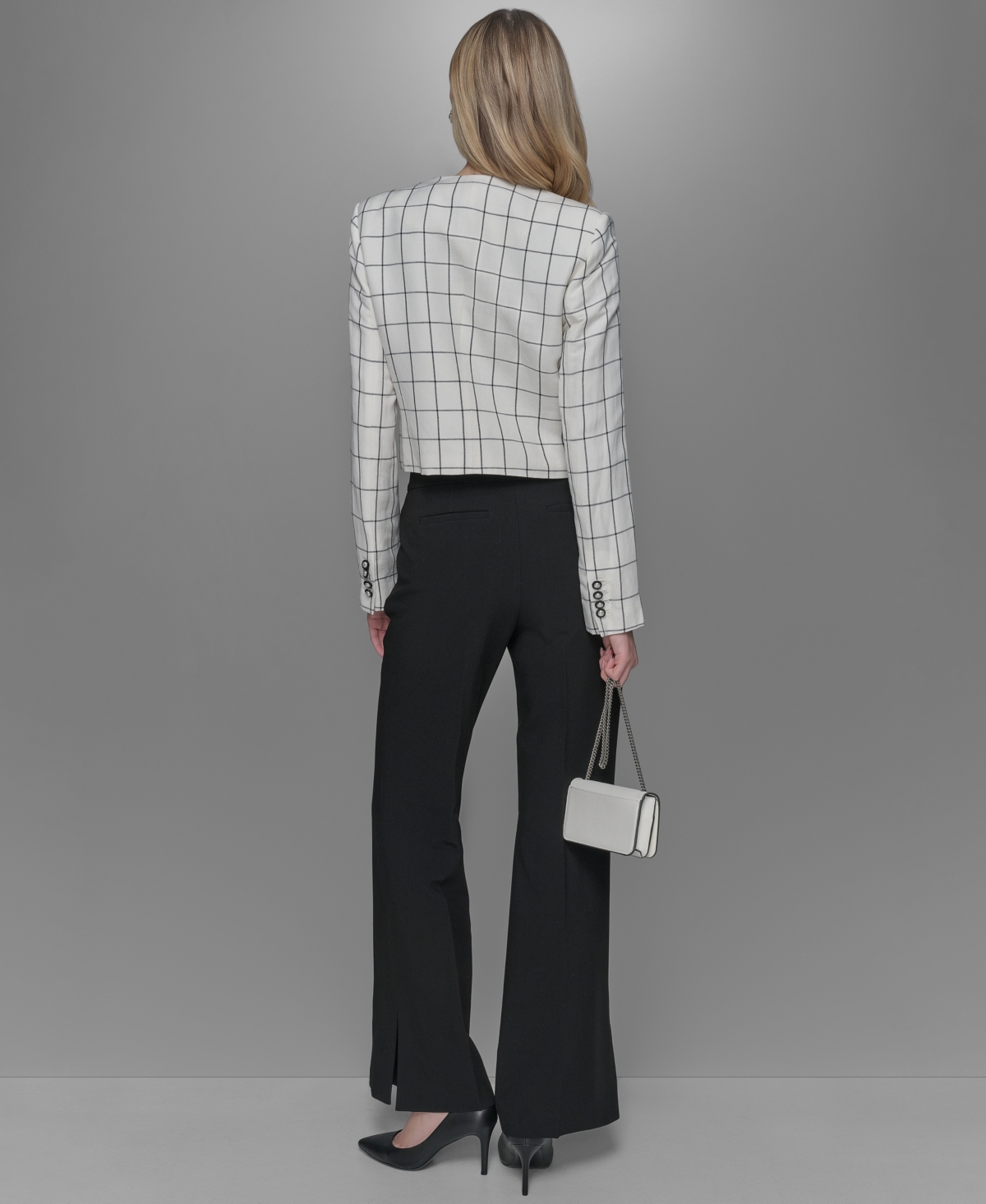 Shop Karl Lagerfeld Women's Windowpane-print Jacket In Soft White,black