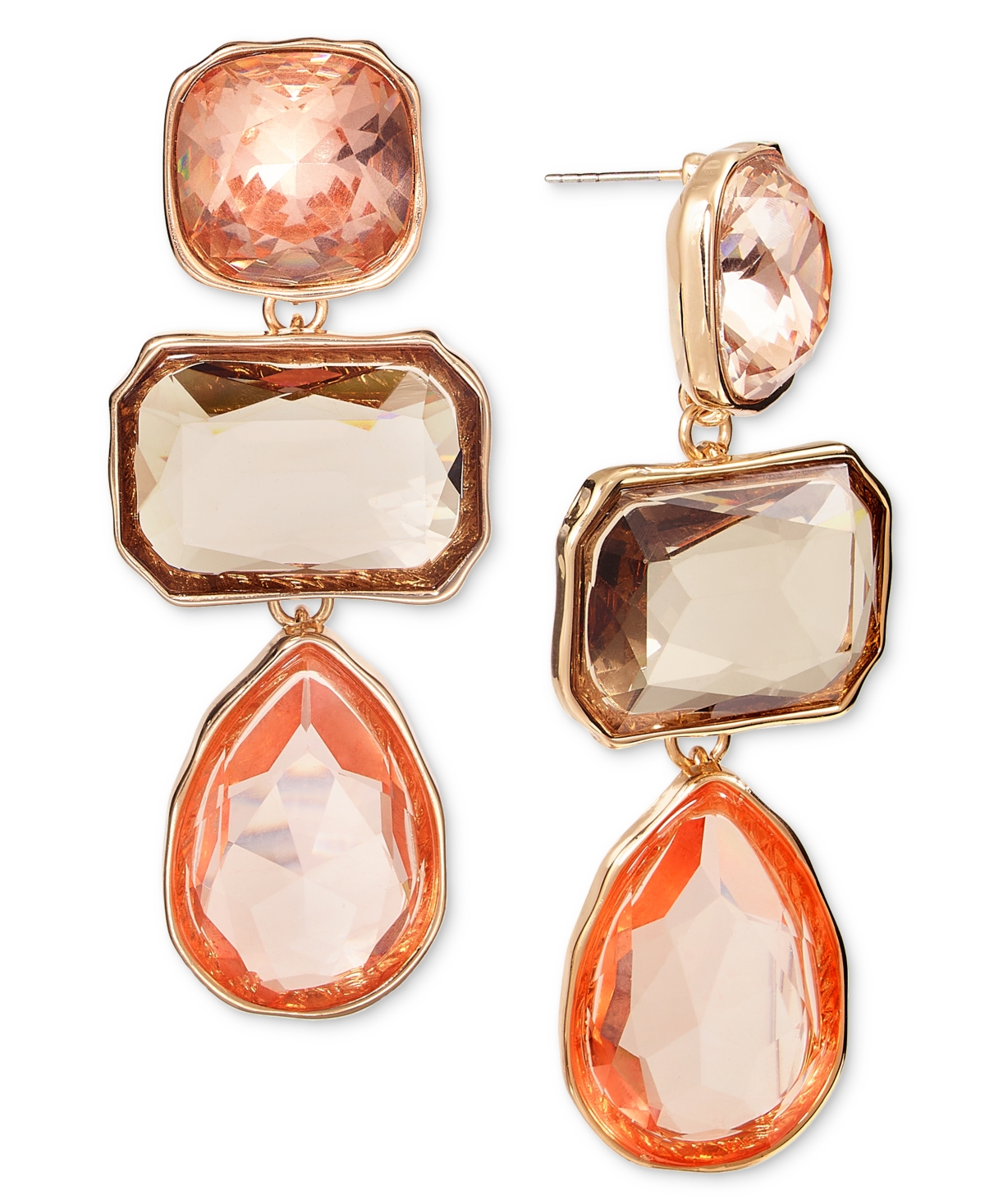 Gold-Tone Mixed Stone Triple Drop Earrings, Exclusively at Macy's - Beige