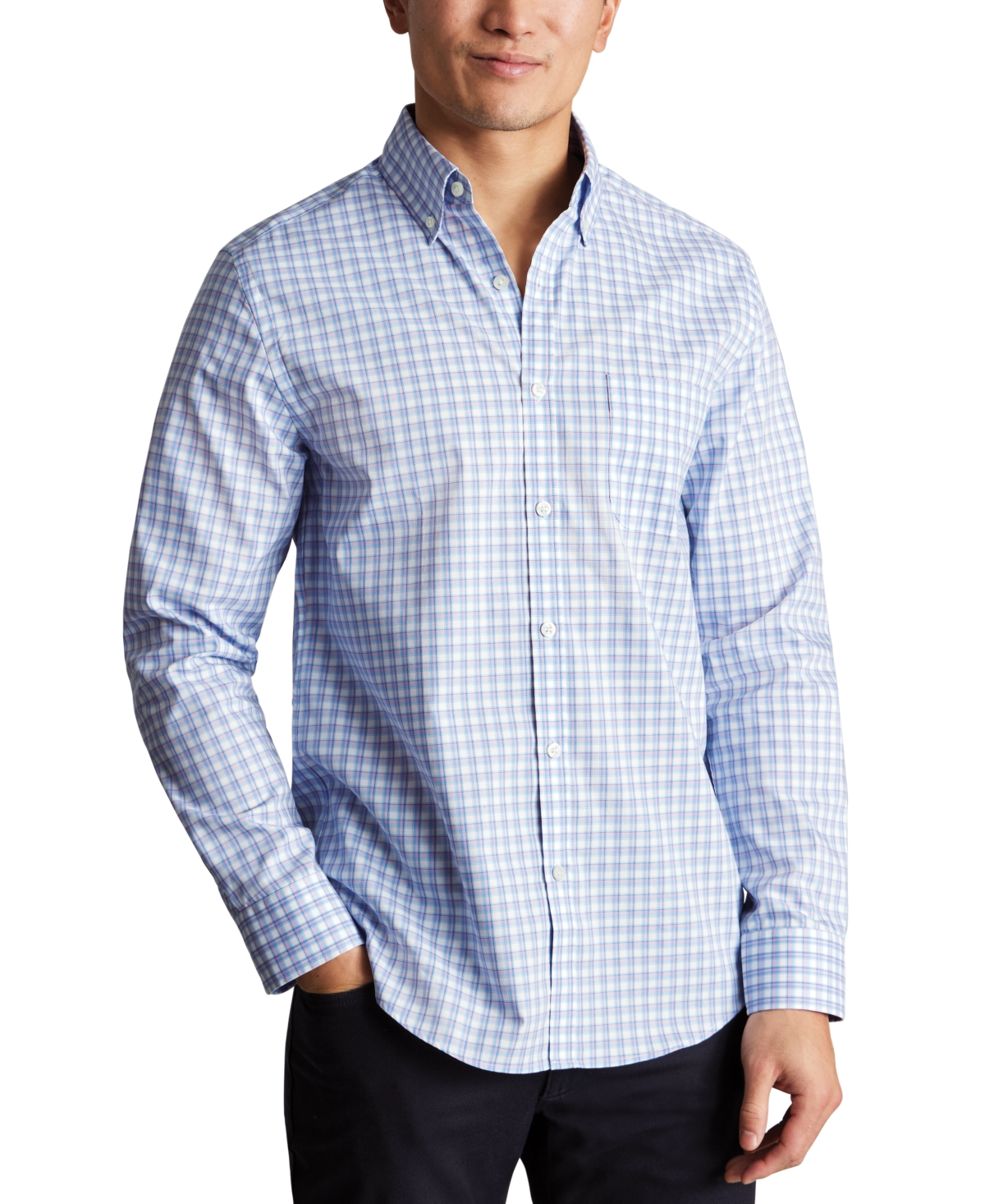 CHARLES TYRWHITT MEN'S SLIM FIT LONG SLEEVE CHECK BUTTON-DOWN SHIRT 