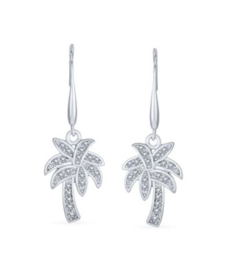 Nautical Beach CZ Palm Tree Dangle Chandelier Earrings in Sterling Silver