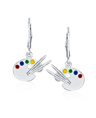 Painter's Palette Multi-Color Enamel Dangle Earrings in Sterling Silver