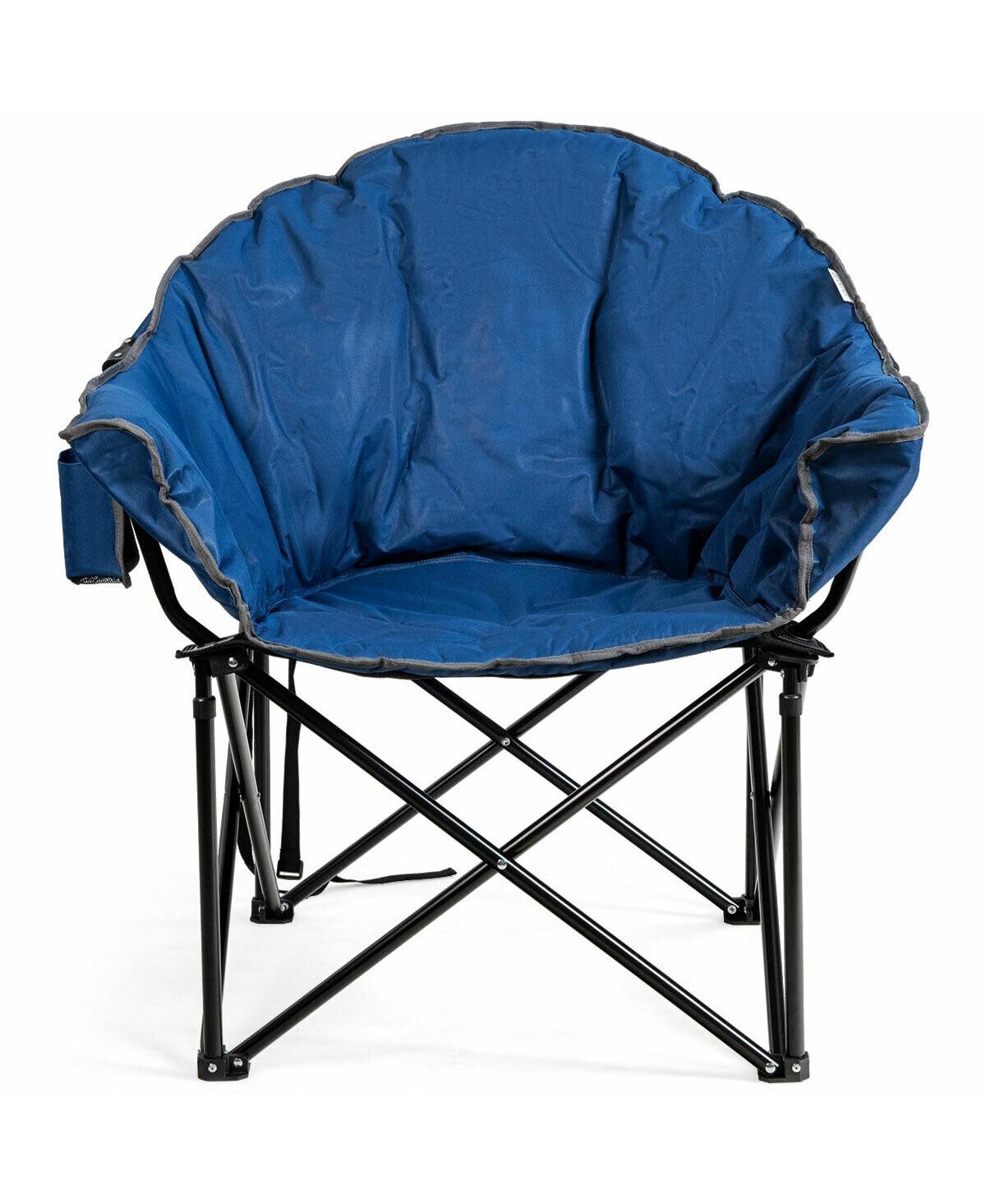 Folding Camping Moon Padded Chair with Carrying Bag - Navy