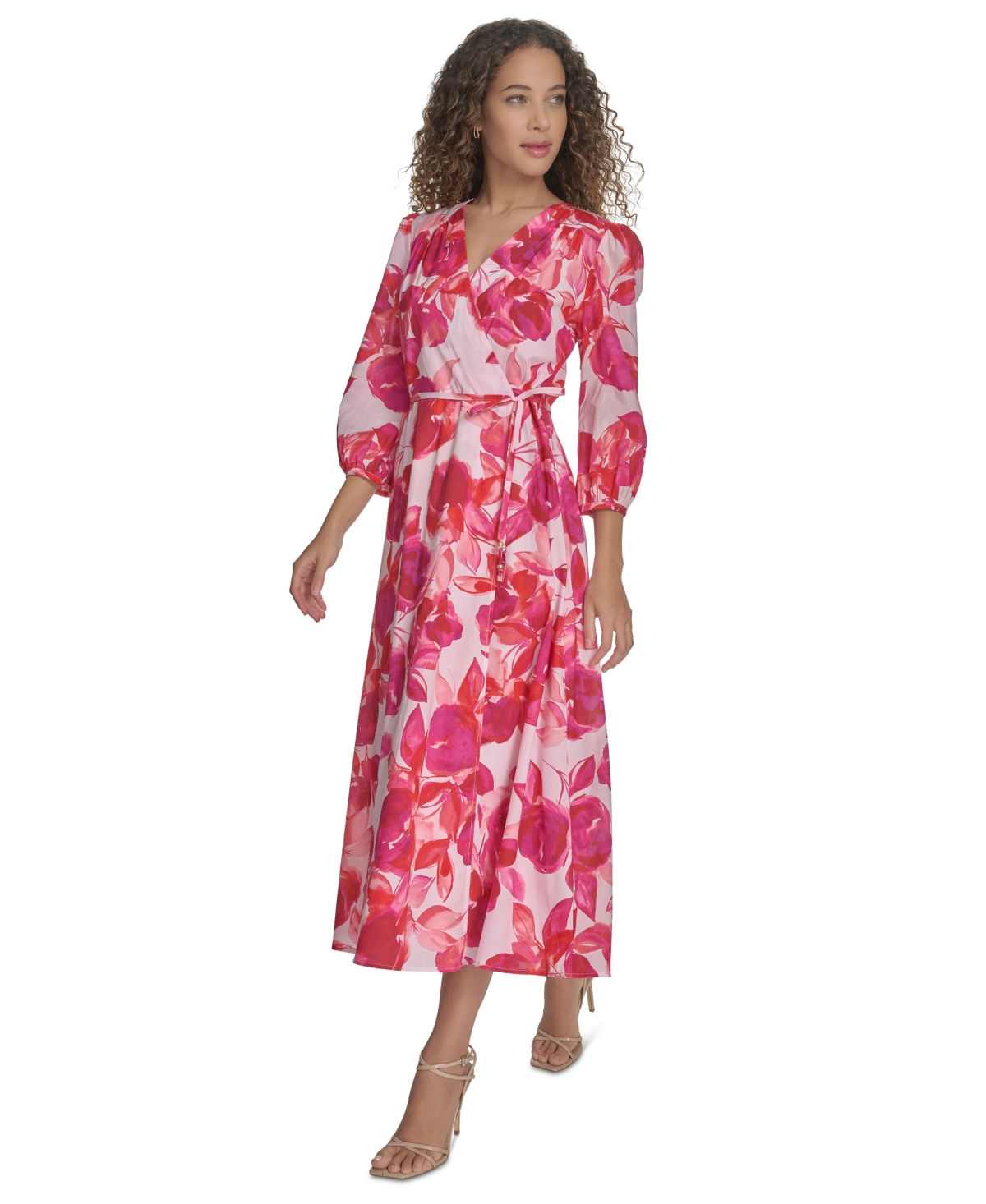 Shop Calvin Klein Women's Floral-print Cotton Midi Dress In Hibiscus Multi
