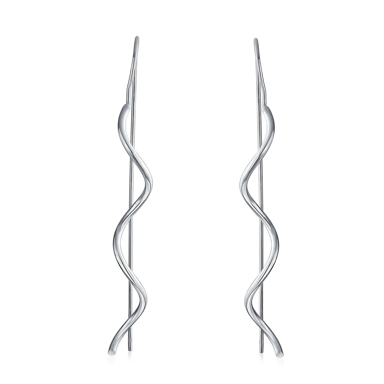 Geometric Wavy Zig Zag Thin Wire Threader Earrings .925 Sterling Silver