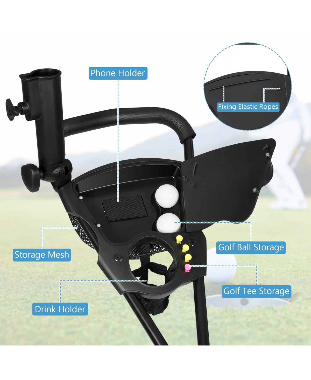 Durable Foldable Steel Golf Cart with Mesh Bag