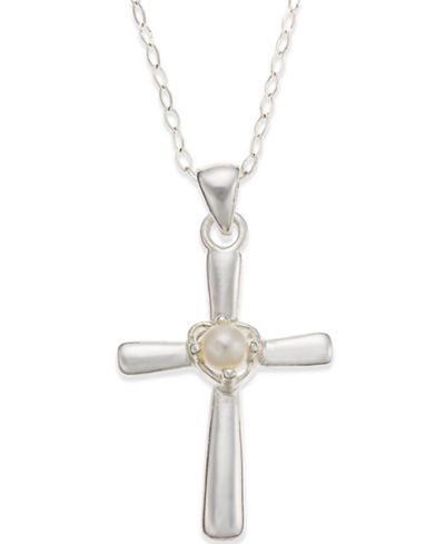 cross pendant pearl silver sterling cultured necklace main 2mm freshwater