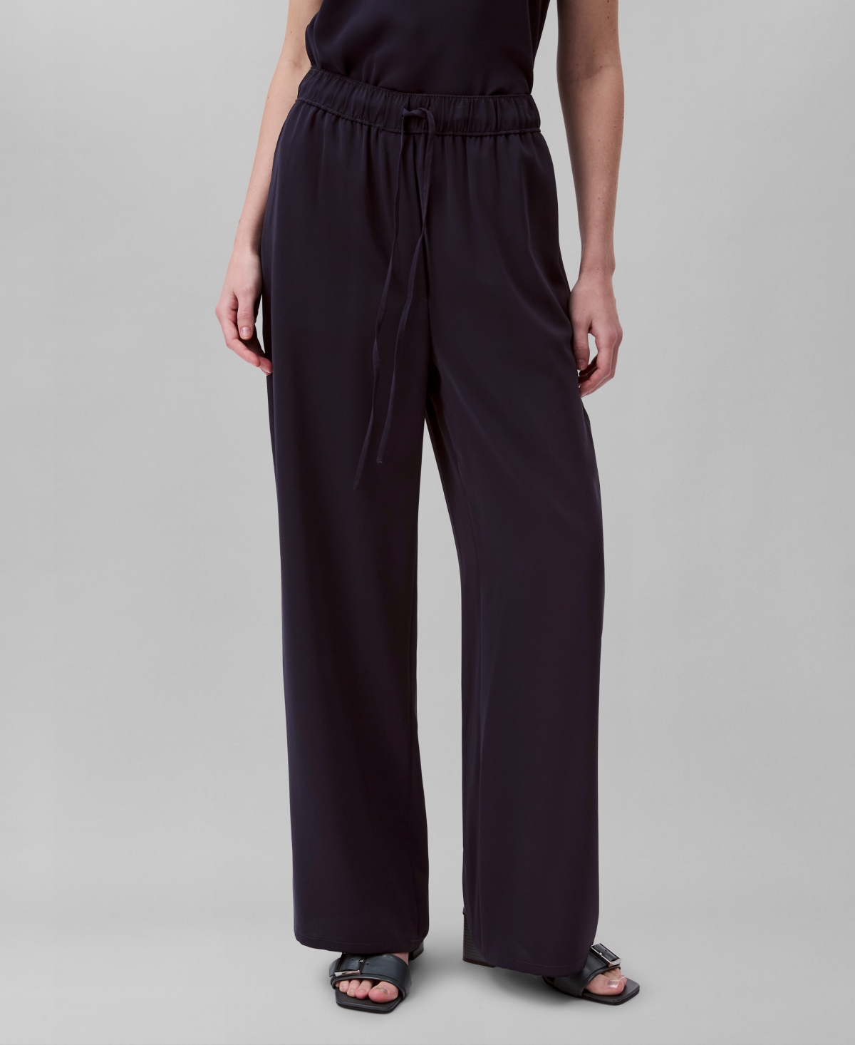 Shop Calvin Klein Women's Wide-leg Pull-on Pants In Baritone Blue
