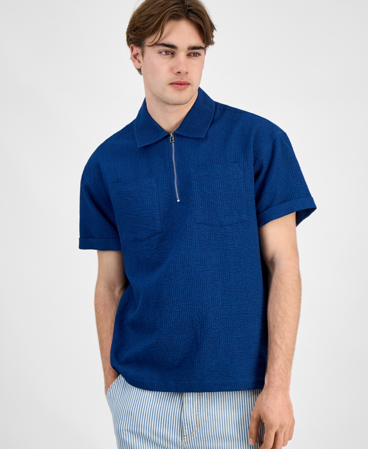 Sun + Stone Men's Bennet Indigo Poplin Shirt, Exclusively At Macy's In Indigo