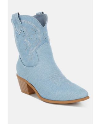 Nigara Cut Out Detail Denim Cowboy Boots