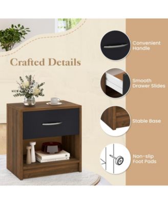 Nightstand with Drawer and Open Shelf for Bedside Storage in Bedroom or Guest Room