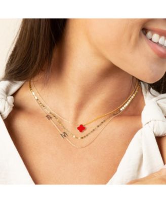 Small Coral Single Clover Necklace 14K Gold