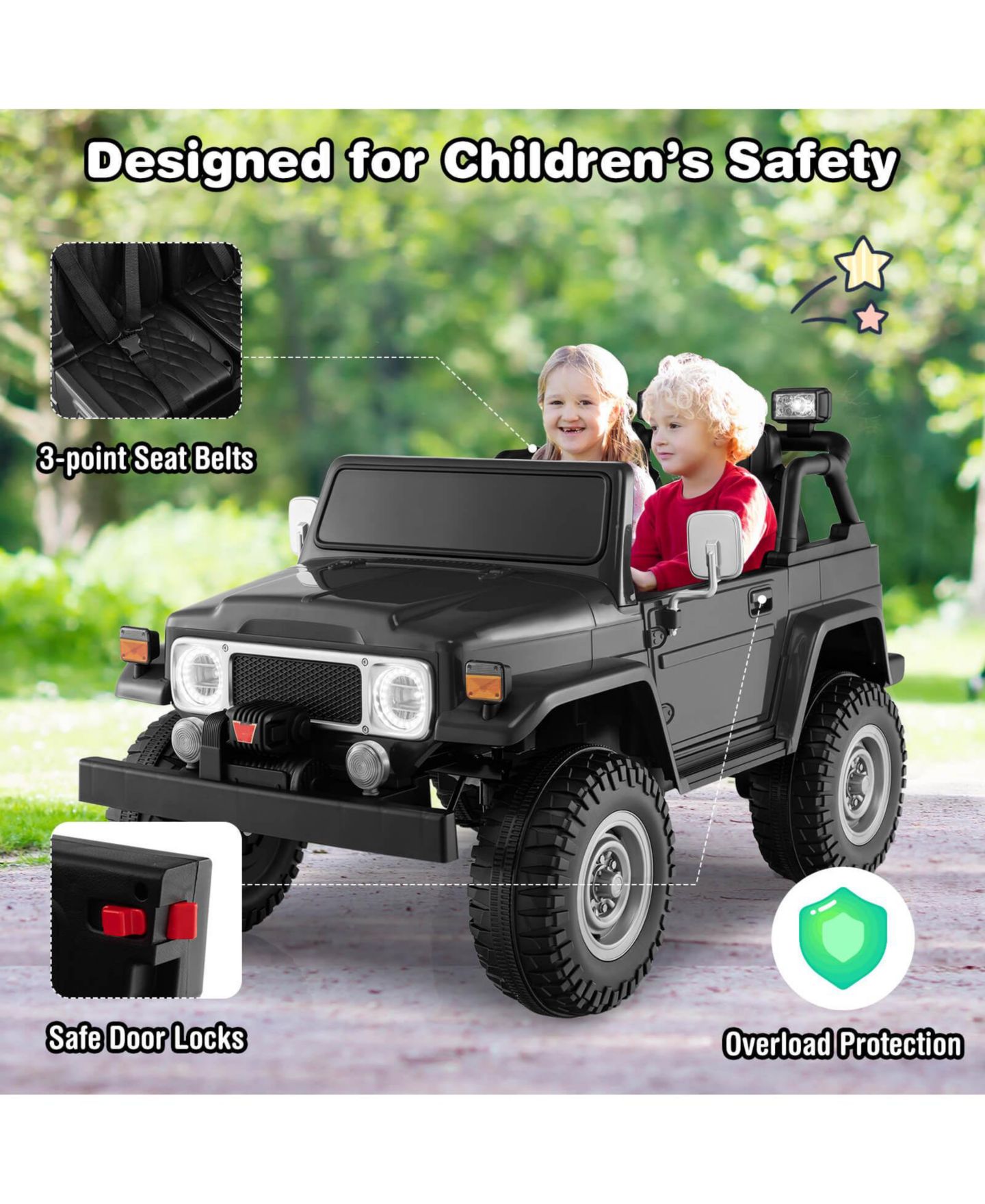 Детская игрушка Slickblue Toyota FJ40 2-Seat Ride-On Car with 2.4G Remote Control, 3–8 лет, цвет: Чёрный — фото 3