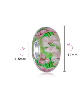 Floral Design Murano Glass Spacer Charm Bead with Sterling Silver Core