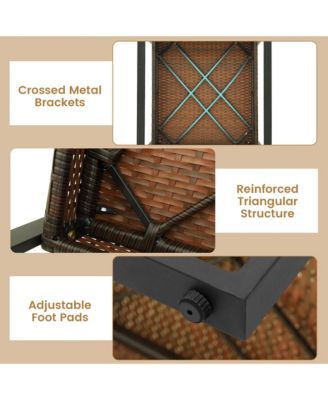 3PCS Patio Wicker Furniture Set PE Wicker Furniture Conversation Set w/ Acacia Wood Table