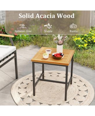 3 PCS Acacia Wood Bistro Set Patio Conversation Set w/ Cushions and Coffee Table