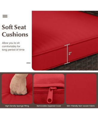 3 PCS Outdoor Conversation Set w/ Cushioned Seat & Tempered Glass Tabletop