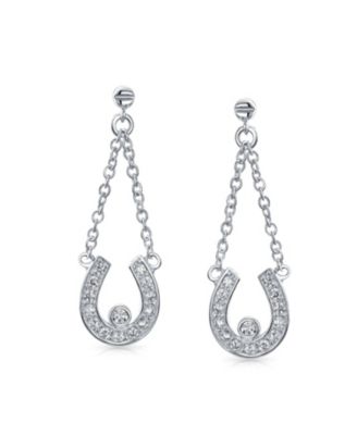 Lucky Equestrian CZ Stud Earrings with Pave Horseshoe Design, Western Jewelry