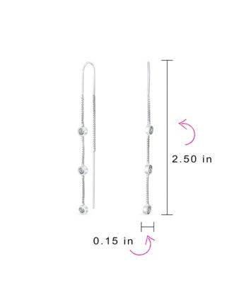 Classic Minimalist Dangle Chandelier Earrings with CZ in Sterling Silver Linear Design