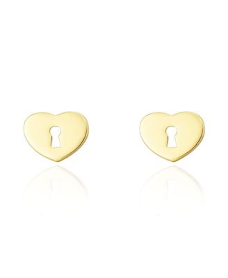Gold Heart Padlock Stud Earrings 14k Gold