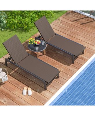 PE Wicker Patio Chaise Lounge Chair with Wheels for Poolside Backyard and Deck