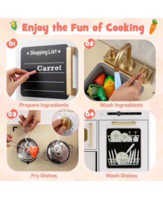 Kids Kitchen Playset with Chalkboard, Ice Maker, Sink & Light-Up Microwave Fun Pretend Cooking Toy