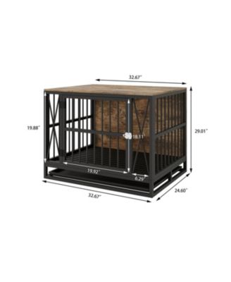 32.67 Inches Dog Kennel for Dogs up to 70 lb, with Removable Tray, Rustic Brown