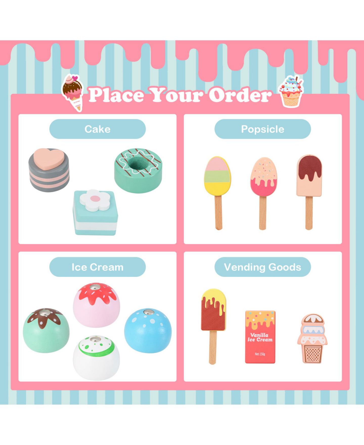 Детский игровой набор Slickblue Kids Ice Cream Truck Pretend Play Set with Vending Machine for Toddlers, цвет: Зелёный — фото 7