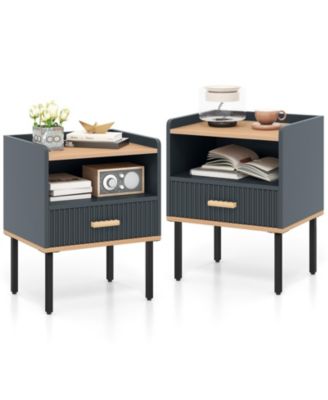 Nightstand Bedside End Table with Drawer and Shelf for Living Room Bedroom-Set of 2
