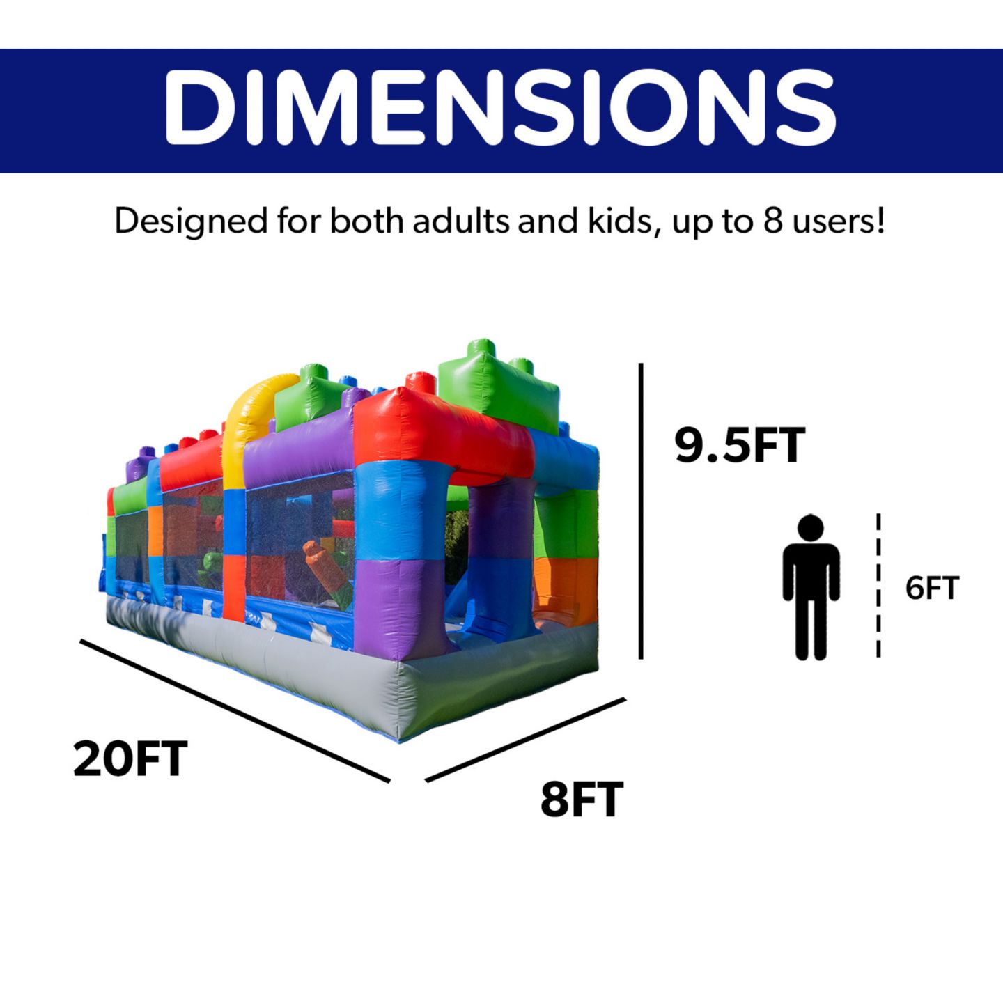 Детская игрушка HERO Kiddo Block Party 20 Ft. Vinyl Inflatable Obstacle Course, Up to 2 Users, Ages 3+ — фото 6
