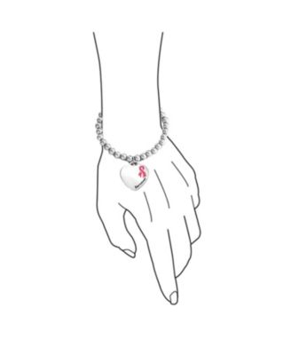 Heart Charm ID Bracelet with Pink Ribbon Breast Cancer Survivor Stainless Steel