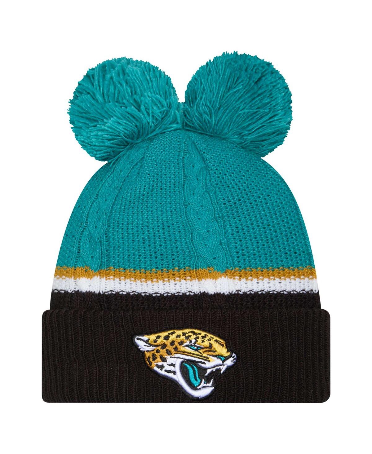 New Era Women's Black Jacksonville Jaguars Double Bubble Cuffed With Pom Knit Hat In Black