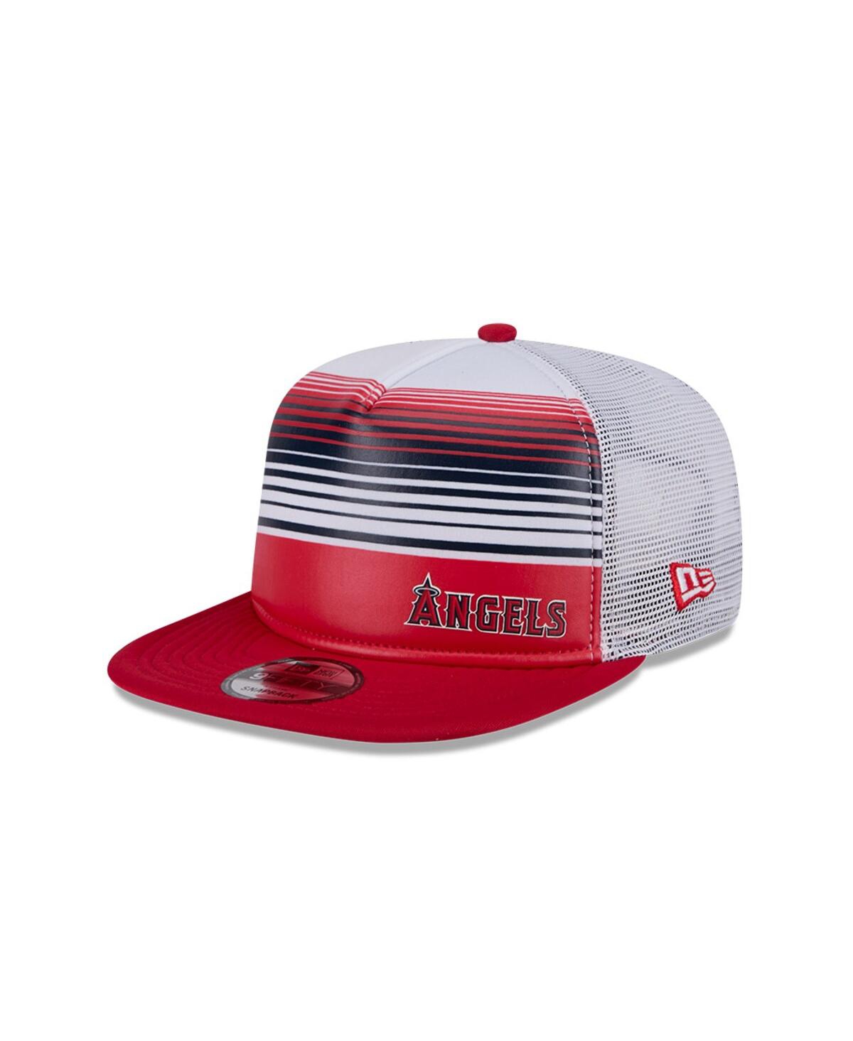 NEW ERA MEN'S RED LOS ANGELES ANGELS TEAM HORIZON 9FIFTY A-FRAME TRUCKER SNAPBACK HAT 