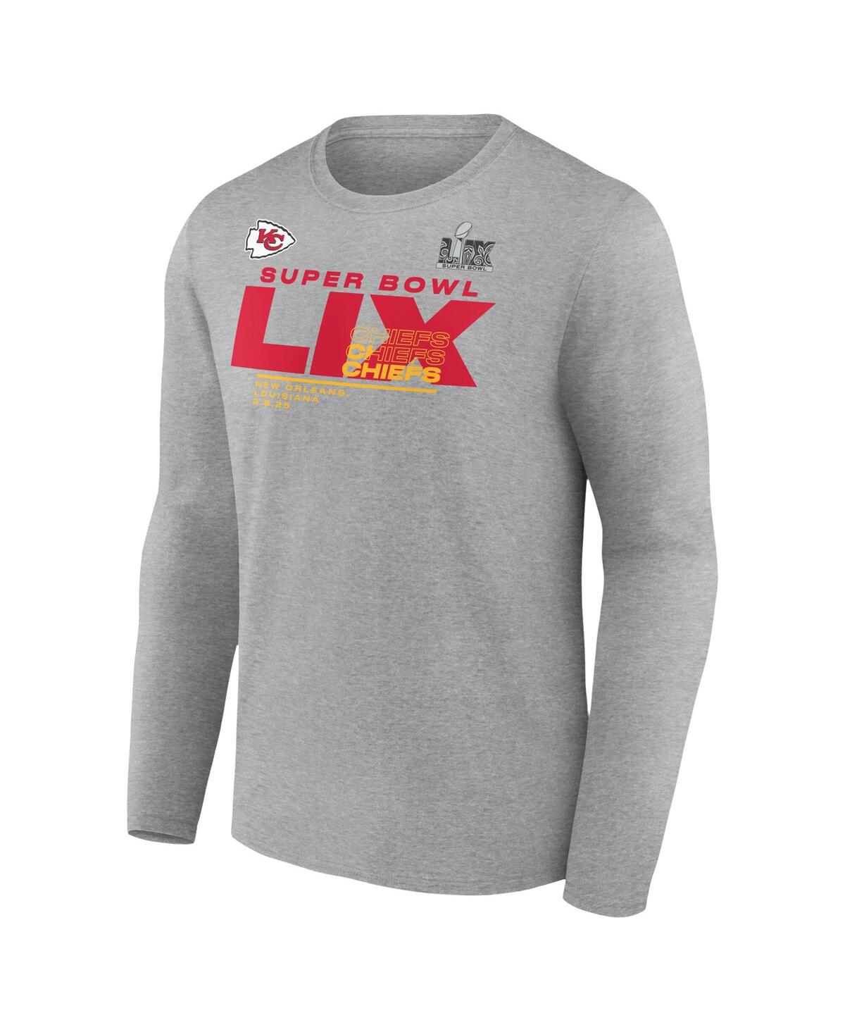 Fanatics Men's Heather Gray Kansas City Chiefs Super Bowl Lix Big Tall Quick Pass Long Sleeve T-shirt In Heather Gray