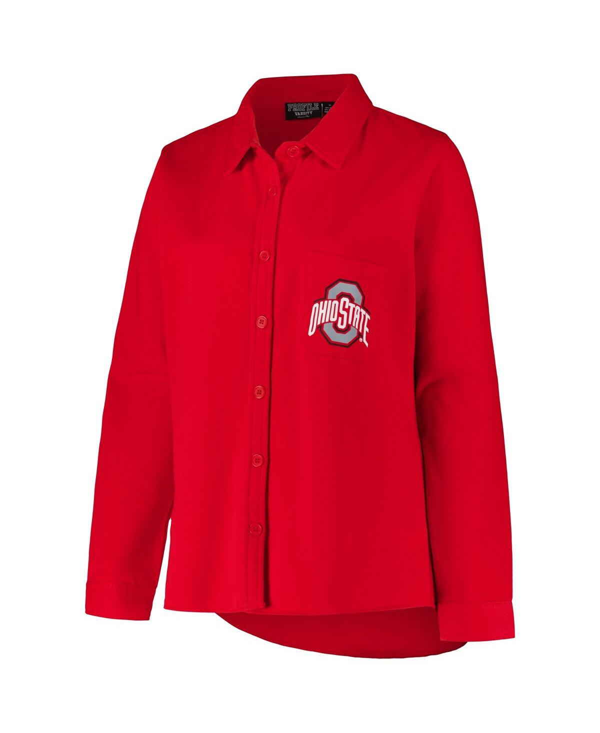 Fanatics Women's Scarlet Ohio State Buckeyes Plus Size Button-up Shacket In Scarlet
