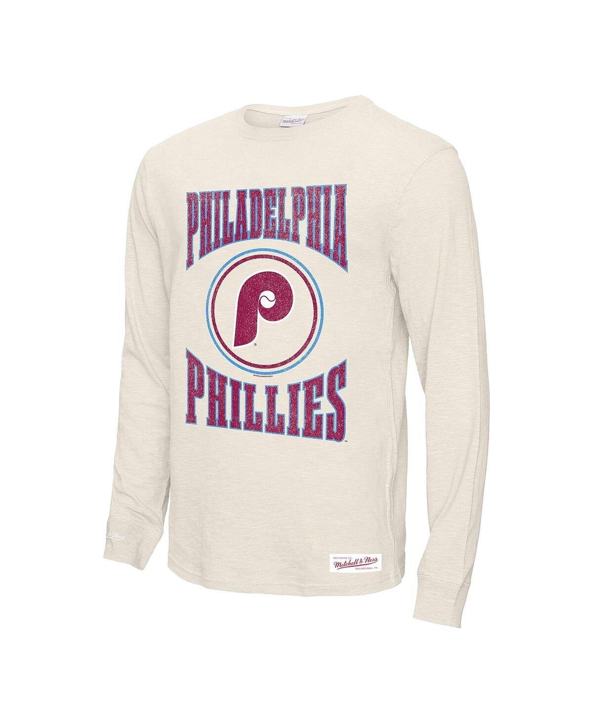 Mitchell & Ness Men's Cream Philadelphia Phillies Arched Logo Slub Long Sleeve T-shirt In Cream