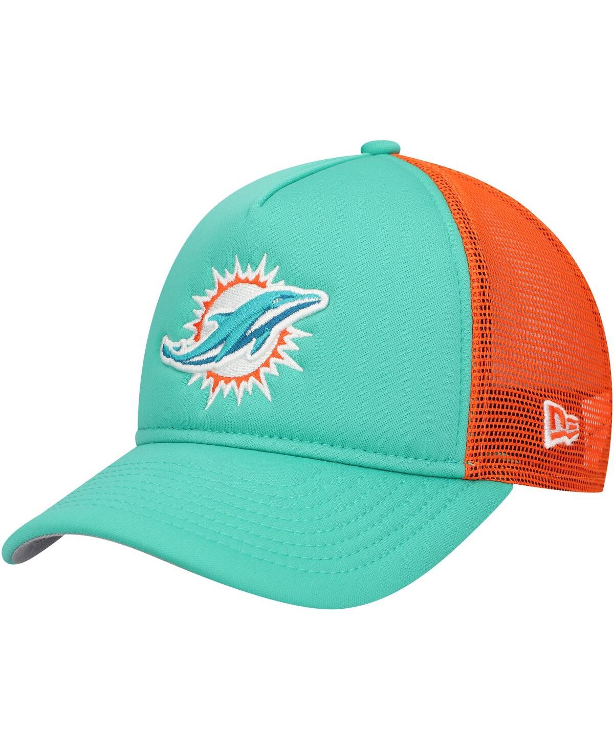 New Era Big Boys And Girls Aqua Miami Dolphins A-frame 9forty Trucker Adjustable Hat In Aqua