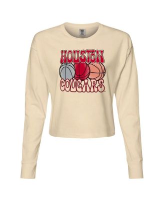 Women's Natural Houston Cougars Comfort Colors Basketball Cropped Long Sleeve T-Shirt