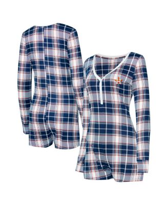 Concepts Sport - Women's Navy, Orange Houston Astros Ashford Plaid V-Neck Knit Romper