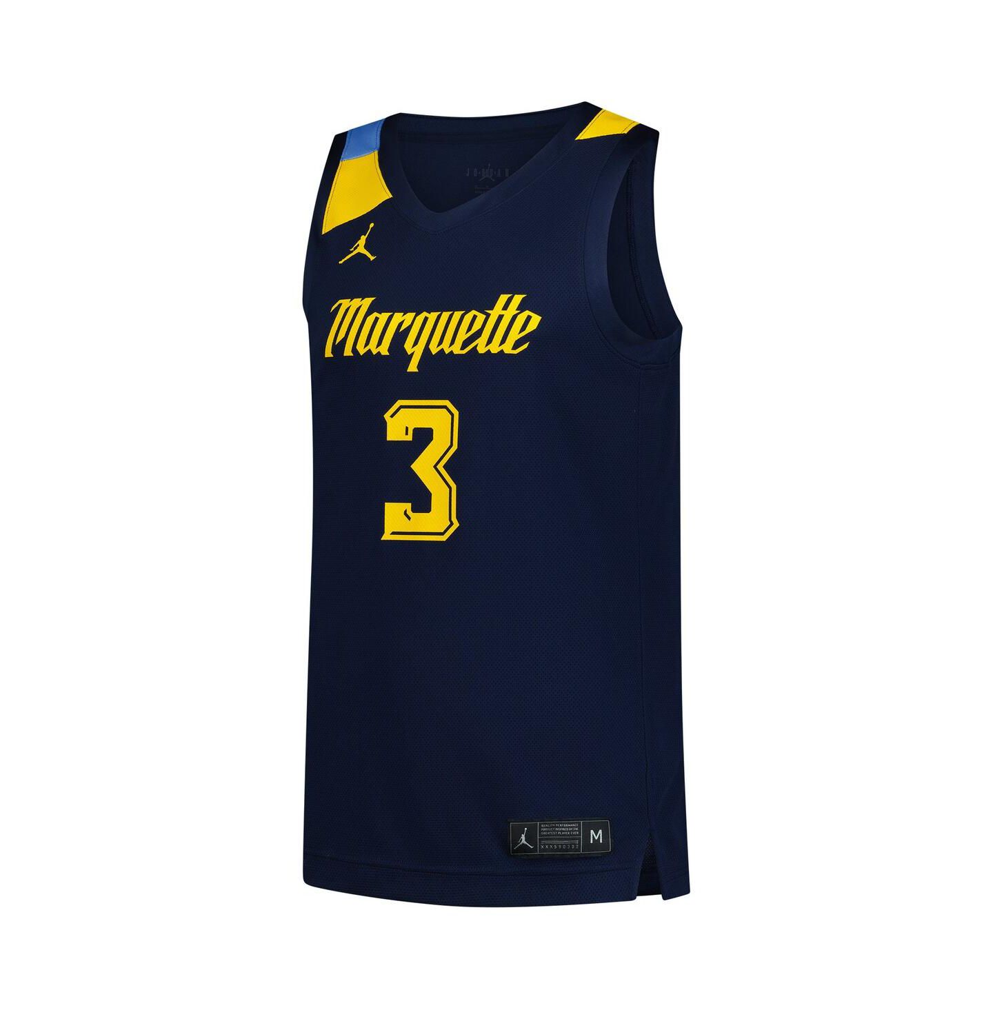 Мужской топ Jordan 3 Navy Marquette Golden Eagles Replica Basketball Jersey — фото 3