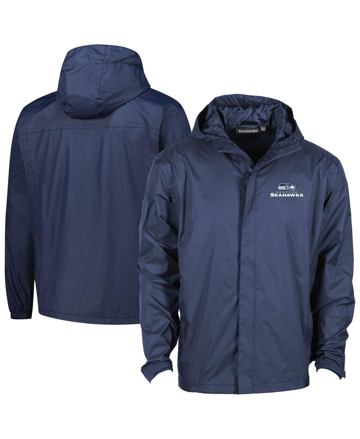 DUNBROOKE MEN'S NAVY SEATTLE SEAHAWKS TROPIC WATERPROOF PACKABLE FULL-ZIP HOODIE JACKET 