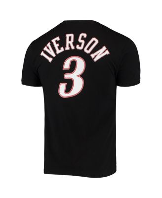 Men's Allen Iverson Black Philadelphia 76ers Hardwood Classics Stitch Name Number T-Shirt