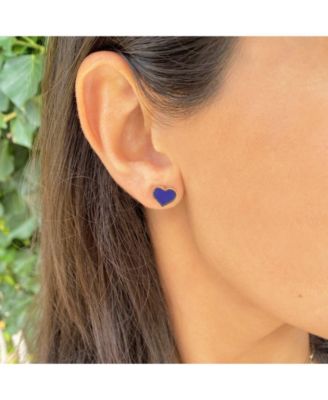 Large Lapis Heart Stud Earrings 14k Gold