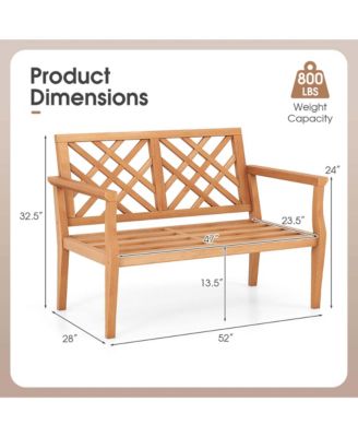 2-Person Outdoor Garden Bench with Comfy Armrests and Backrest Teak Wood